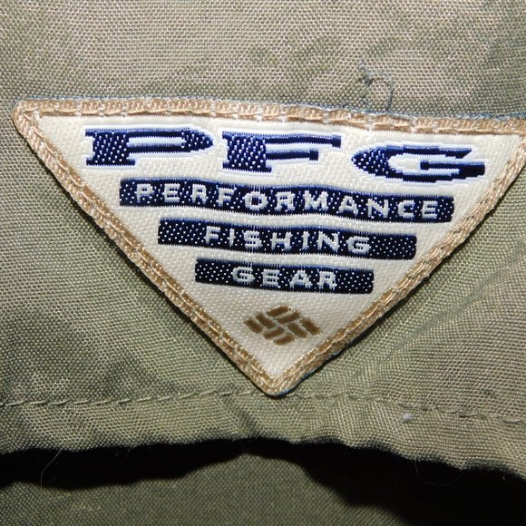 Columbia PFG Mens M Khaki Green Vented Fishing Outdoor Short Sleeve Button Shirt - Picture 12 of 13